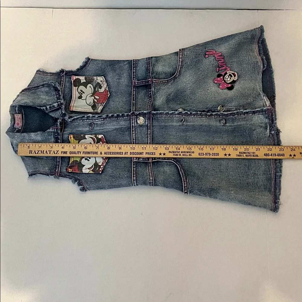 Disney Minnie Jean girls dress with metal buttons front edged in red thread